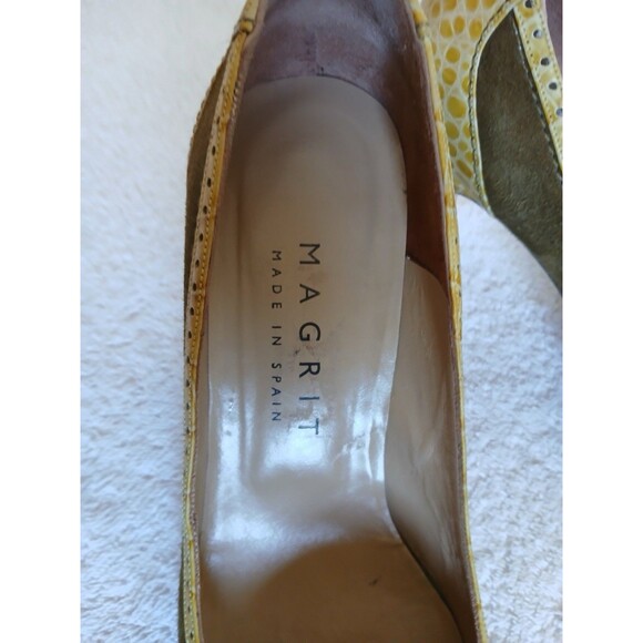 Magrit Womens Heels Size 39 EU 8.5 USA Brown Suede Yellow Croc Embossed Leather - Picture 8 of 13